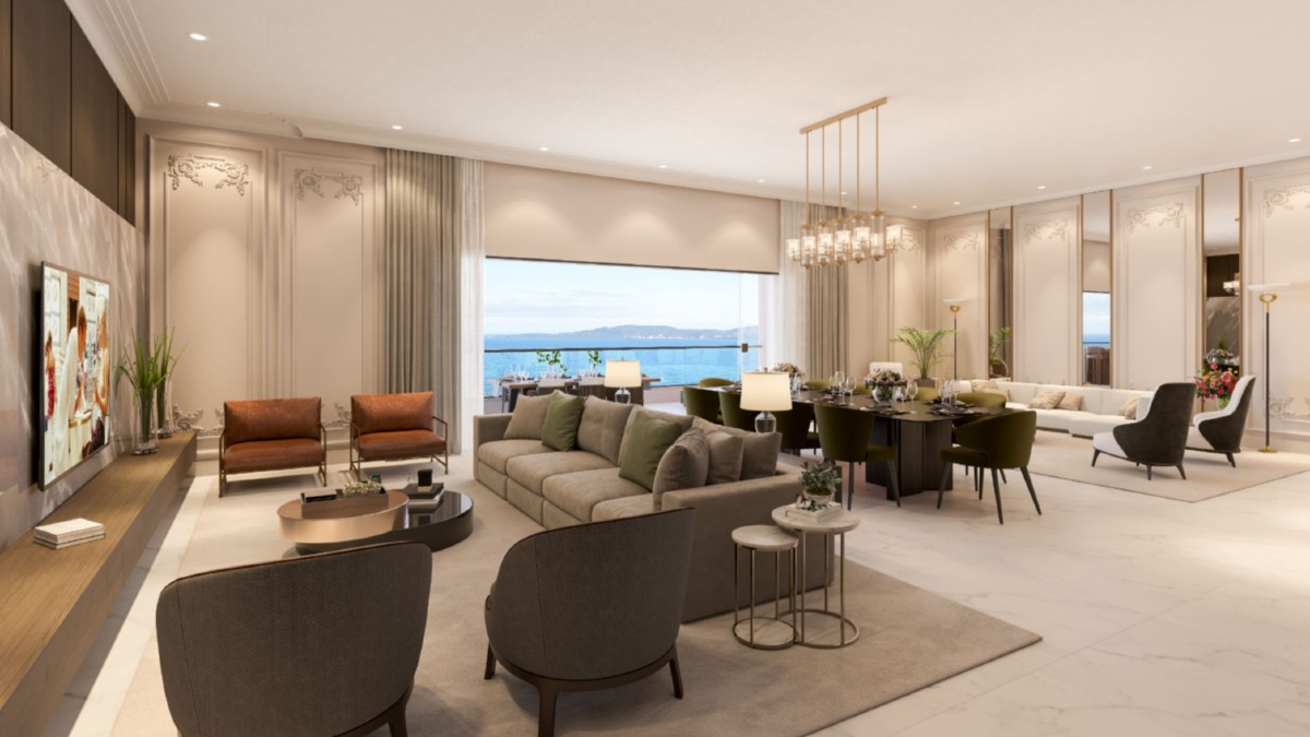 Apartamento frente mar com 4 suítes no Edifício Celine no Canto da Praia em Itapema