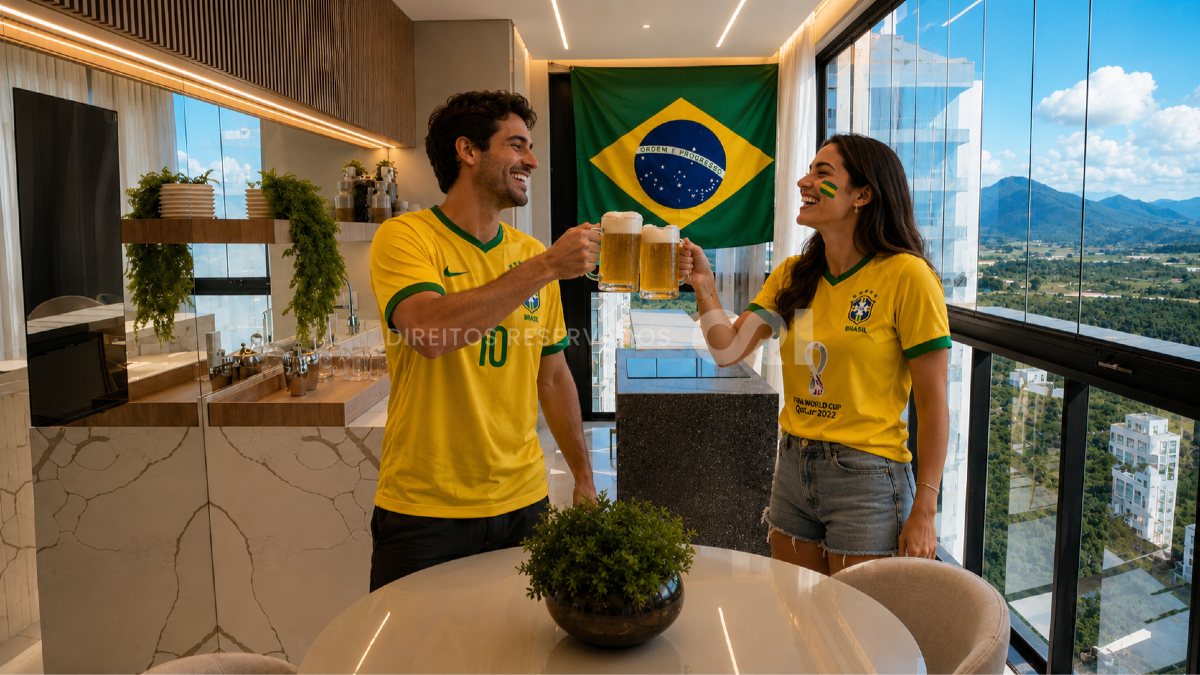 COPA: Apartamento com 4 suítes Doha Tower na Meia Praia Itapema