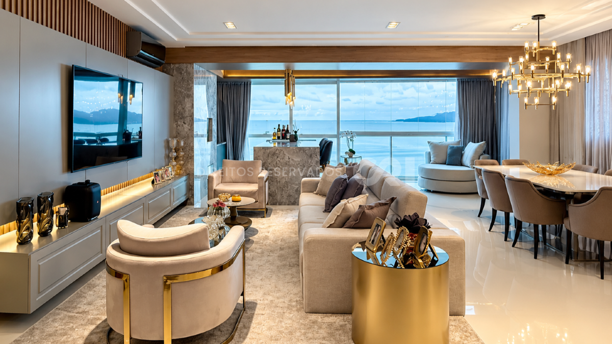 Apartamento Frente Mar Mobiliado com 4 Suítes no Sognare Residenziale, Meia Praia, Itapema