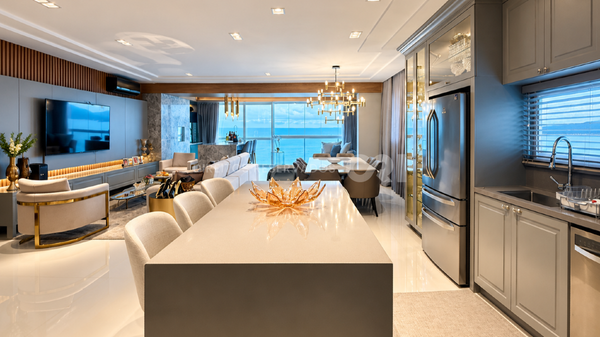 Apartamento Frente Mar Mobiliado com 4 Suítes no Sognare Residenziale, Meia Praia, Itapema