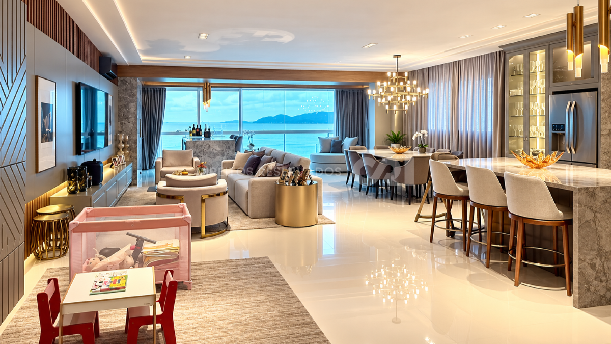 Apartamento Frente Mar Mobiliado com 4 Suítes no Sognare Residenziale, Meia Praia, Itapema