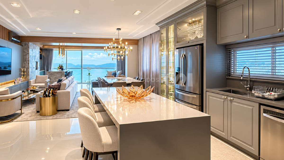 Apartamento Frente Mar Mobiliado com 4 Suítes no Sognare Residenziale, Meia Praia, Itapema