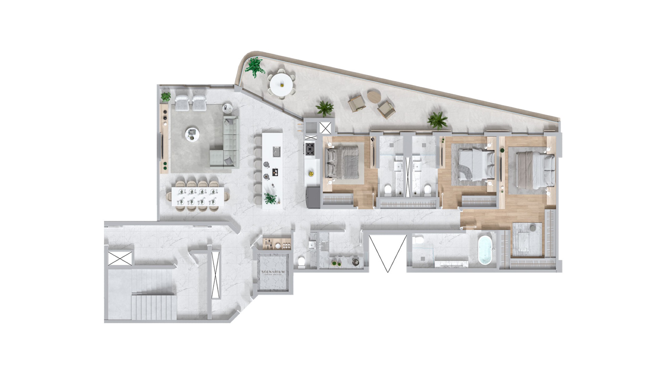Apartamento no Scenarium com 189m², três suítes, sacada com vista mar na Praia Brava Norte em Itajaí. - Planta