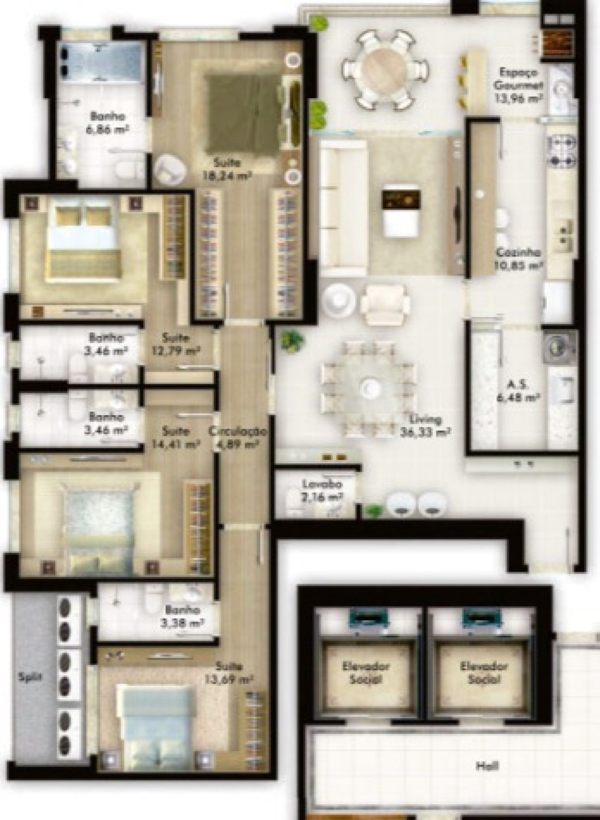 Apartamento com 4 suítes no Residencial Al Mare quadra mar no Centro em Itapema - Planta