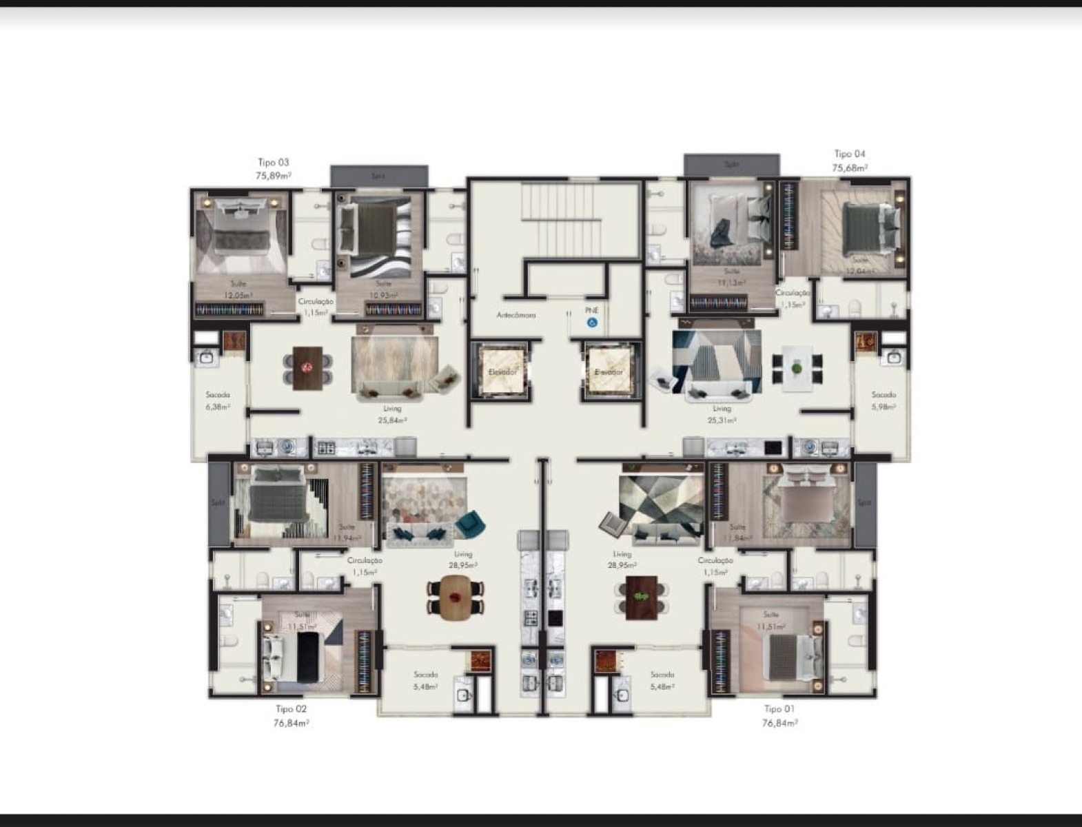 Apartamento com 2 suítes no Beach Tower em Balneário Perequê, Porto Belo - Planta