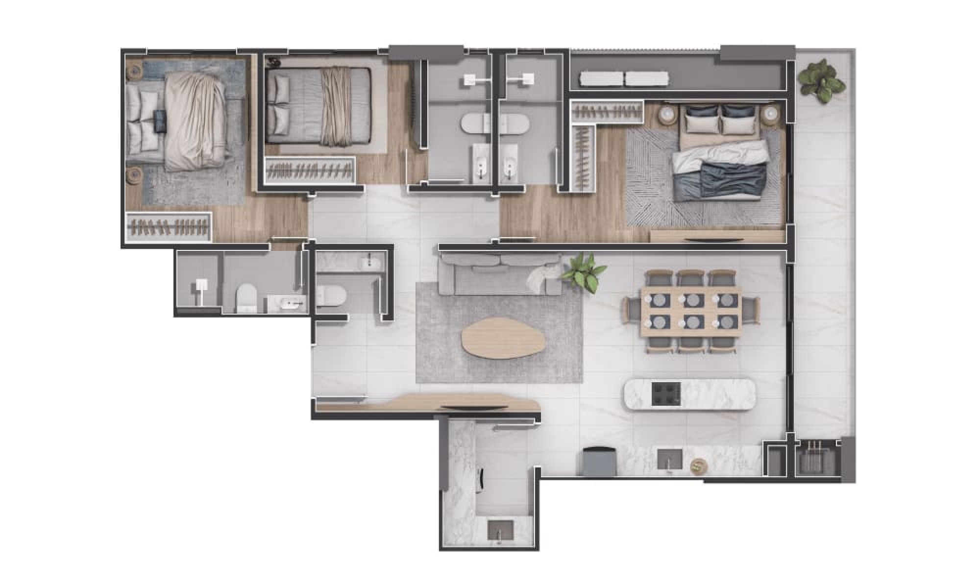 Apartamento na planta com 3 suítes no Edifício Coastline na Praia Brava Itajai - Planta