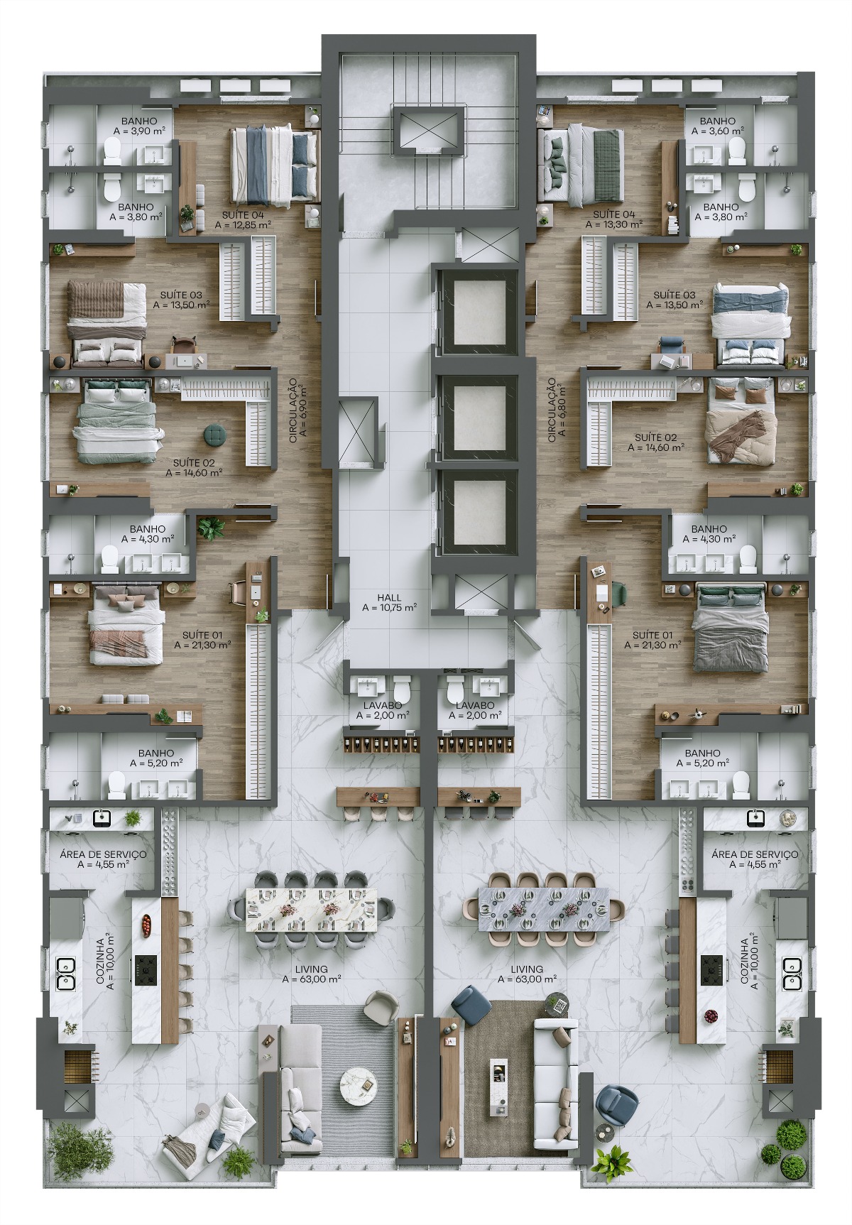 Apartamento de 4 suítes no Villa Maiorca 190m² na Meia Praia em Itapema - Planta