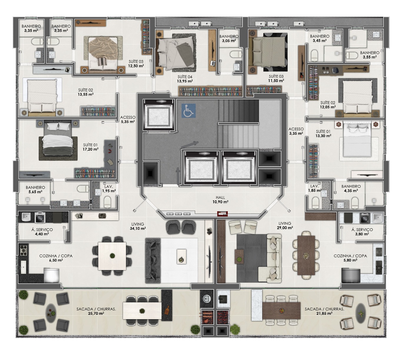 Apartamento 3 suítes no edifício Torres do Atlântico na Meia Praia em Itapema - Planta