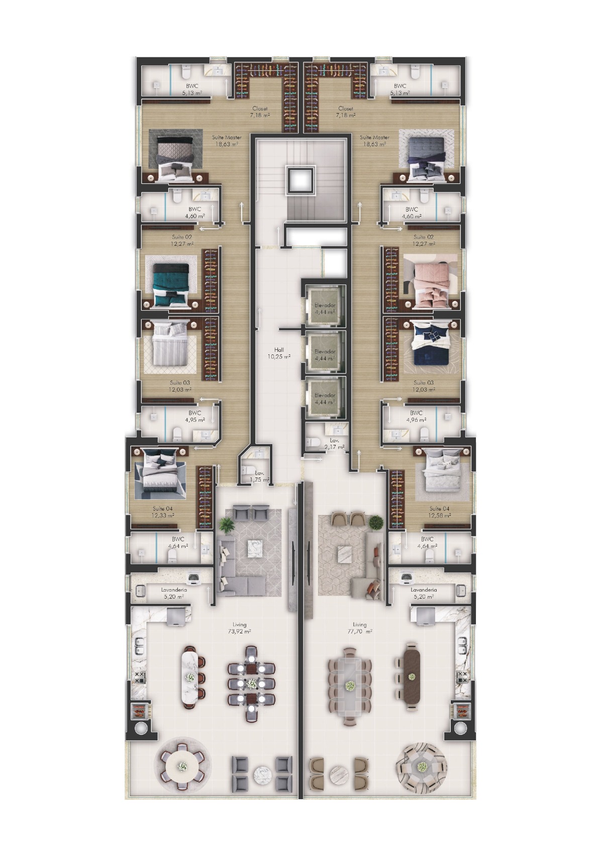Apartamento à Venda no Shanghai Tower Alto Padrão com 4 suítes em Meia Praia, Itapema - Planta