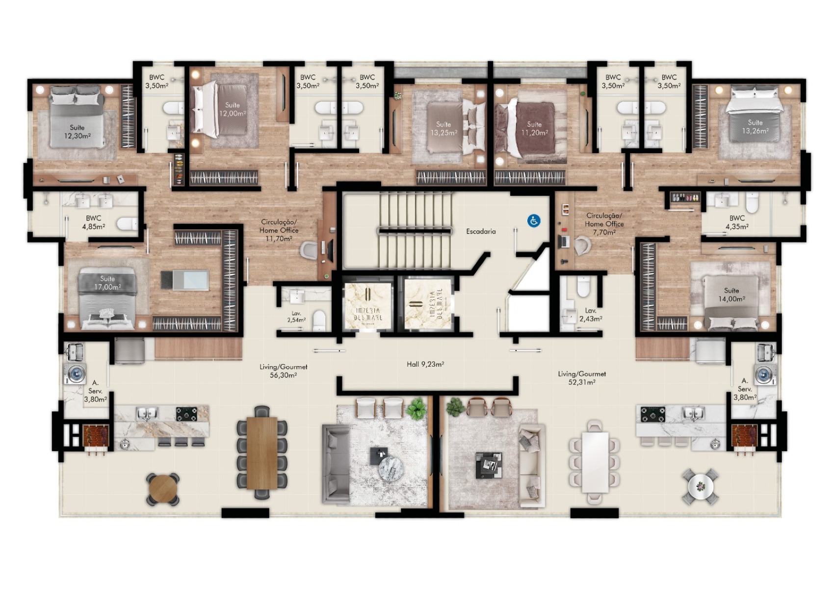 Apartamento no Edifício Impéria Del Mare com 03 suítes na Meia Praia em Itapema - Planta