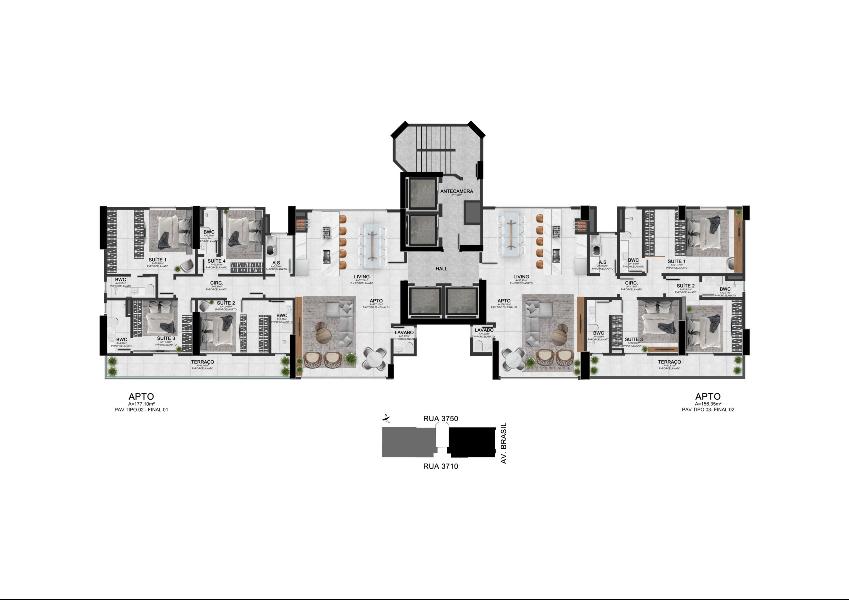 Apartamento na planta com 3 suítes no Edifício Pericó Residence no Centro, Balneário Camboriú - Planta