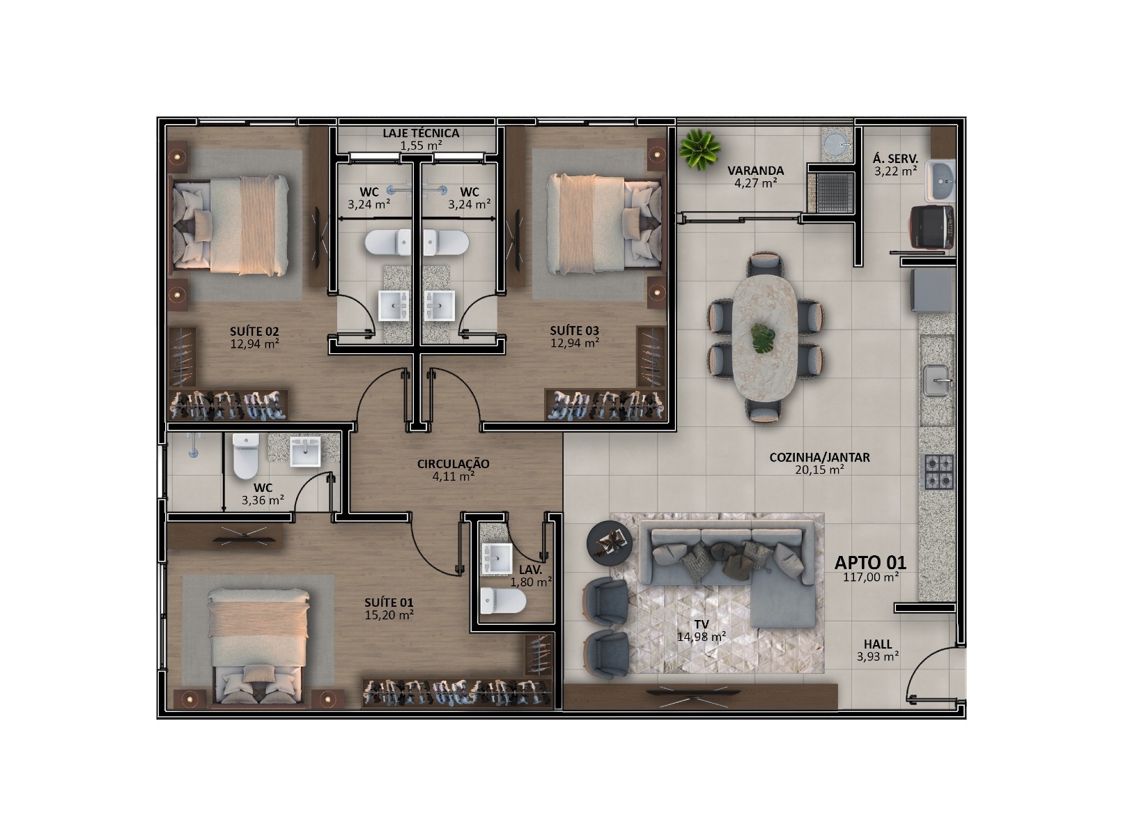 Apartamento com 3 suítes no Edifício Domum no Balneário Perequê em Porto Belo - Planta