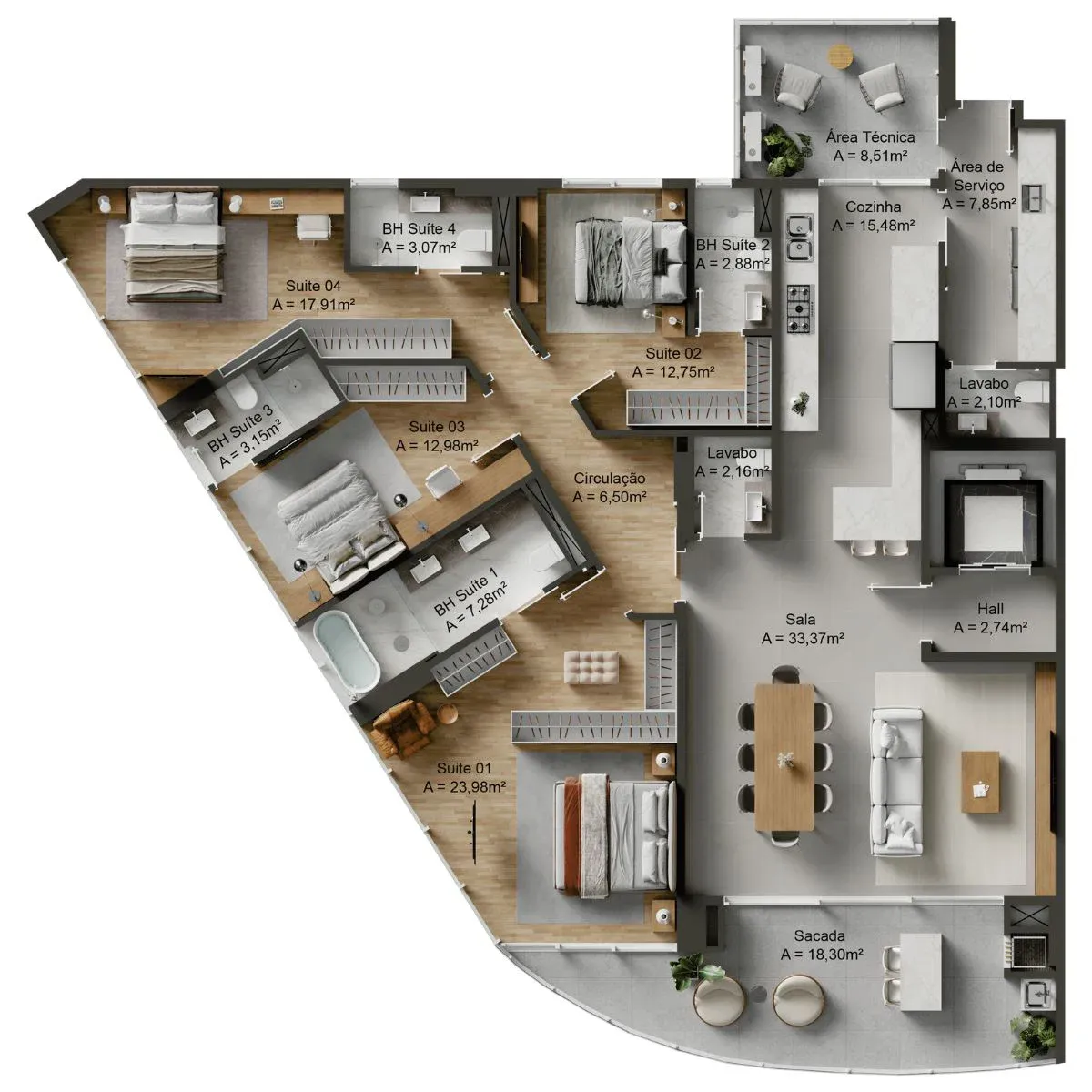 Apartamento com 4 dormitórios no Edifício Sun Park no Fazenda, Itajaí - Planta