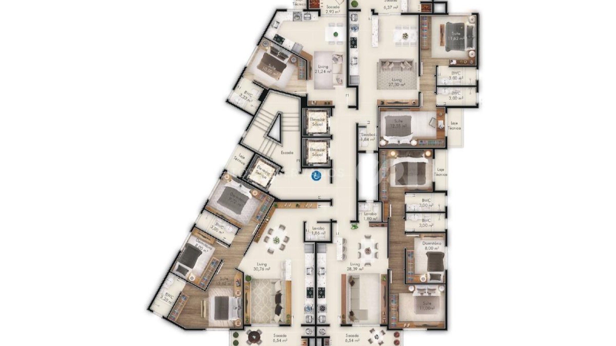 Apartamento com 3 quartos sendo 1 suíte no One Palace - Bairro Fazenda em Itajaí - Planta