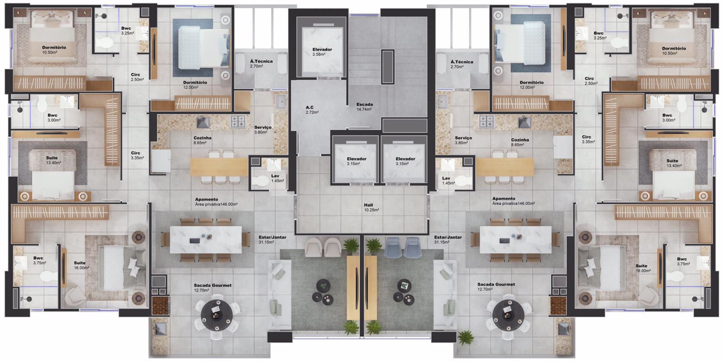 Apartamento na Planta com 4 dormitórios no Edifício Opera Tower no Centro de Balneário Camboriú - Planta