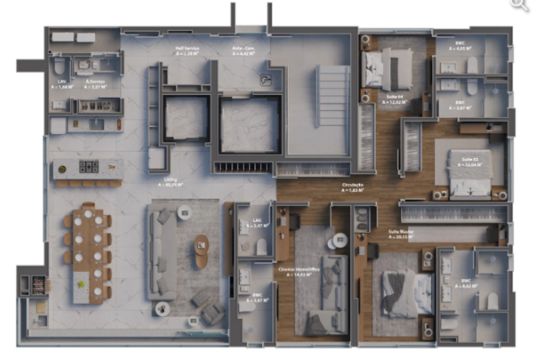 Apartamento na Planta com 4 suítes no Edifício Alicante Casa no Centro de Balneário Camboriú - Planta