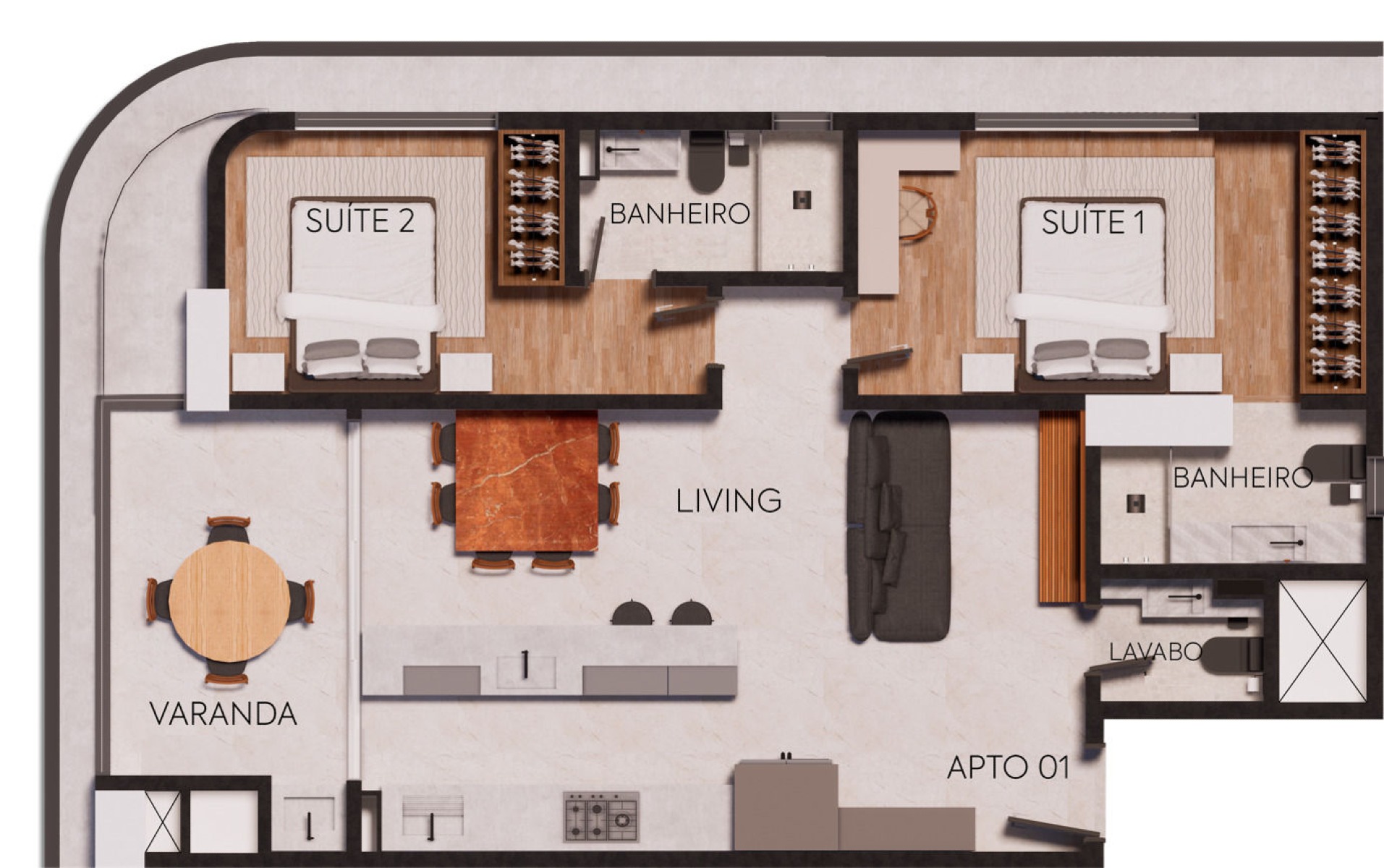 Apartamento de 2 suítes com vista mar no Brava Green - Praia Brava, Itajaí - Planta