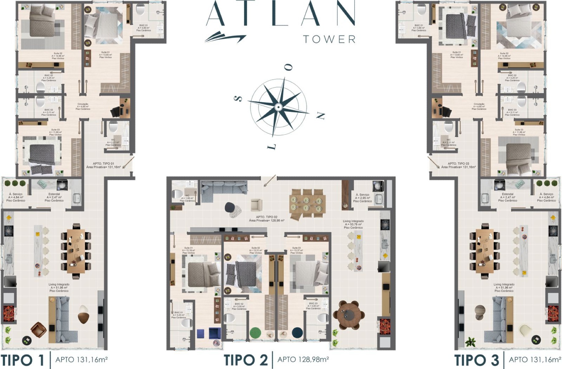 Apartamento com 3 suítes Atlan Tower no Centro em Itapema - Planta