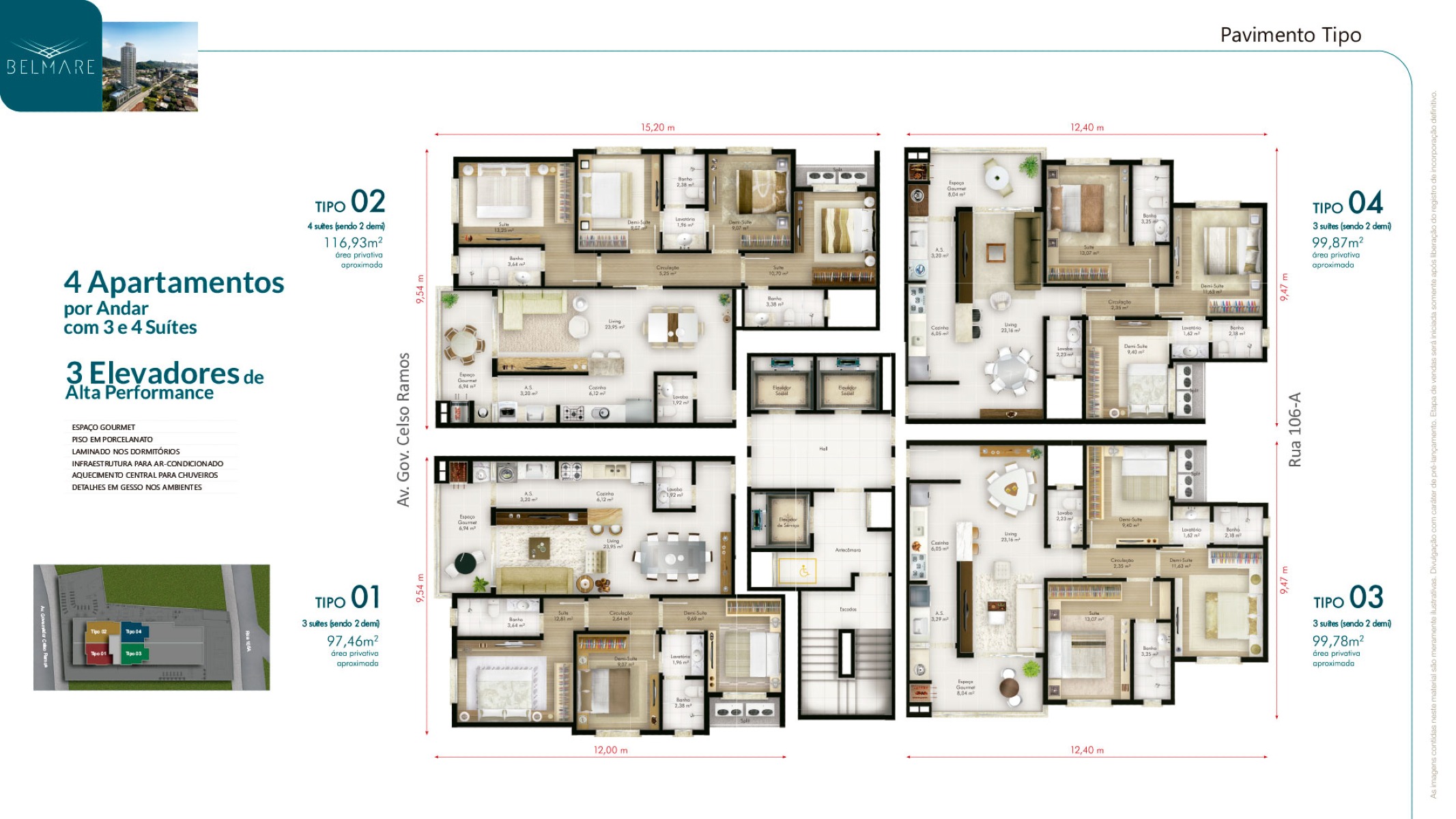 Apartamento com 3 dormitórios no Belmare no Canto da Praia, Itapema - Planta