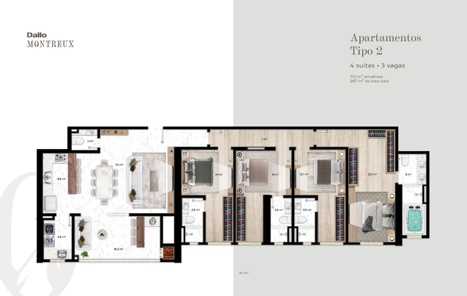 Apartamento de 172 m² com 4 suítes Montreux no Centro em Itapema - Planta