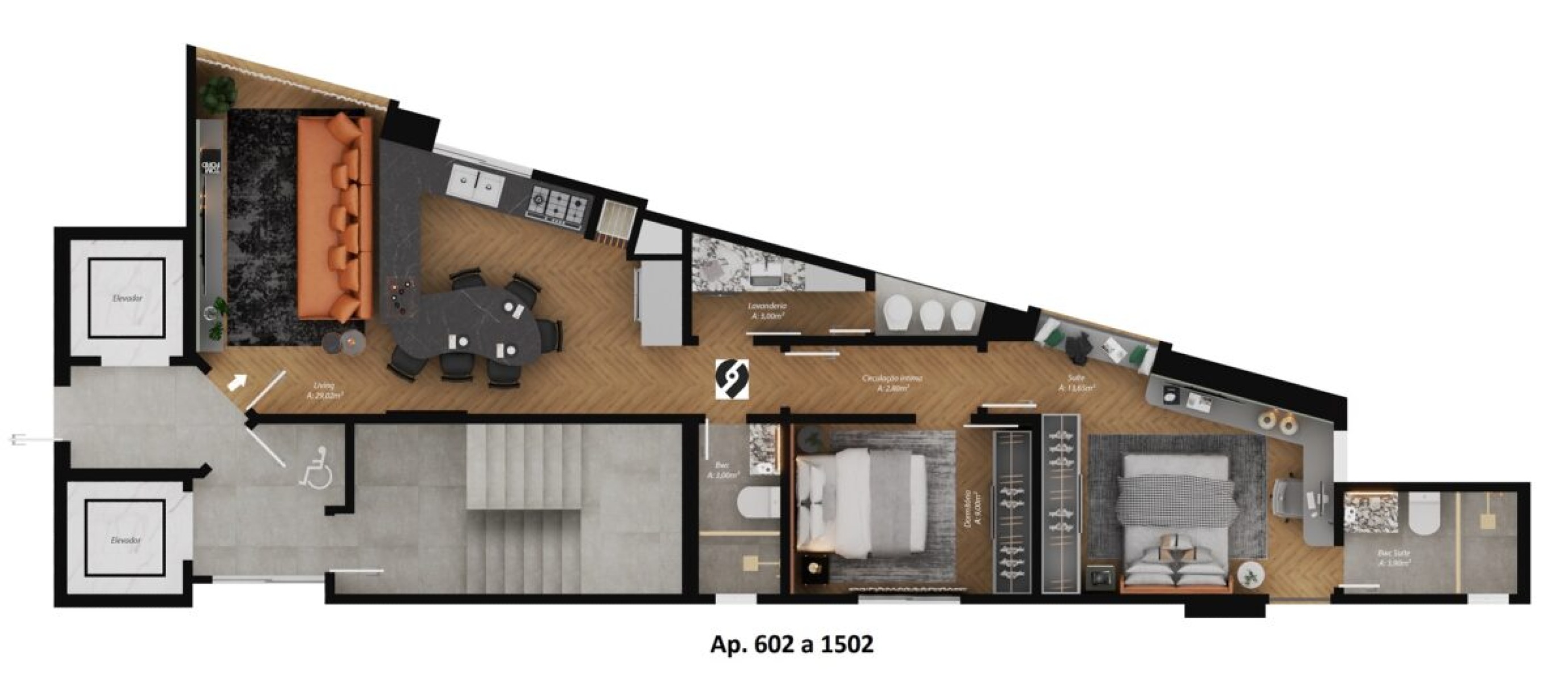 Apartamento com 2 dormitórios no edifício Trinity Tower no Bairro Fazenda, Itajaí - Planta