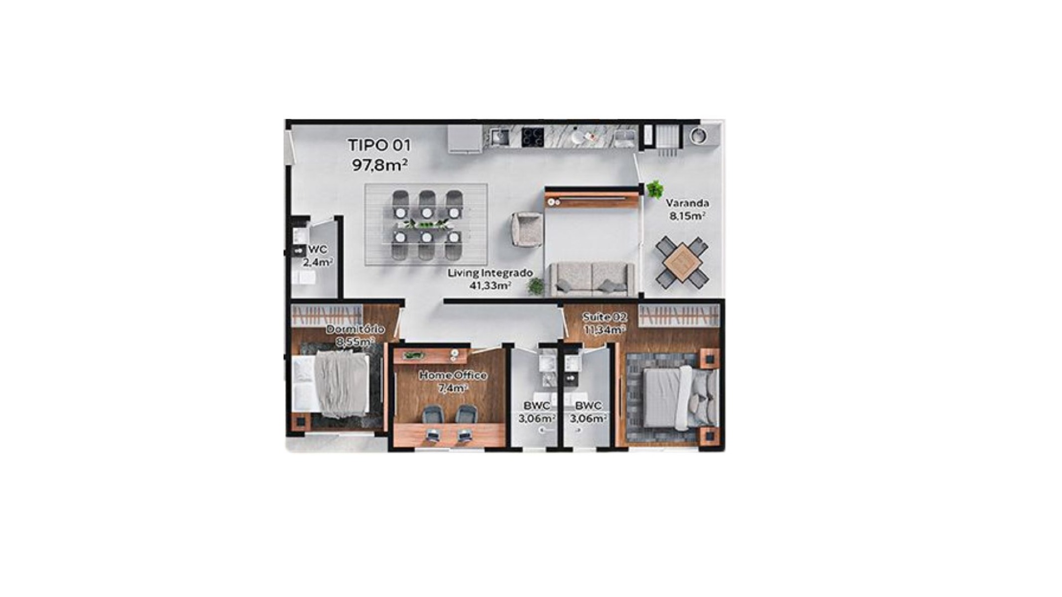 Apartamento no Luminares com 3 dormitórios no Bairro Fazenda em Itajaí - Planta