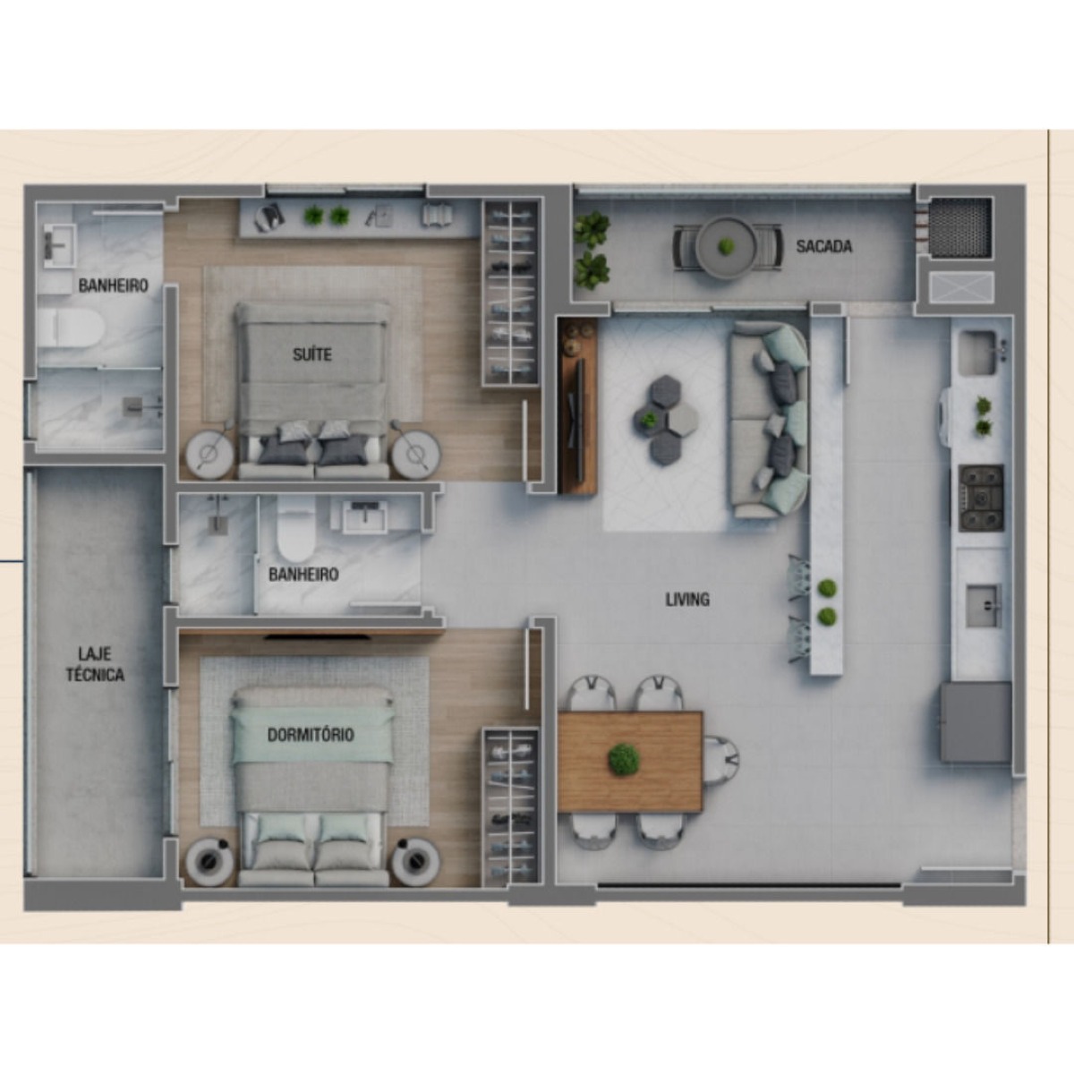 Apartamento 2 dormitórios no Brava Breeze na Praia Brava em Itajaí - Planta