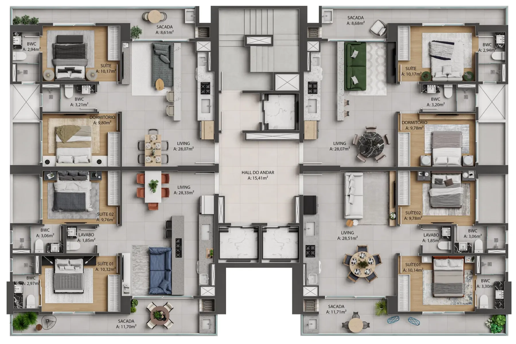 Apartamento com 2 dormitórios no Edifício Brava Park na Praia Brava em Itajaí - Planta