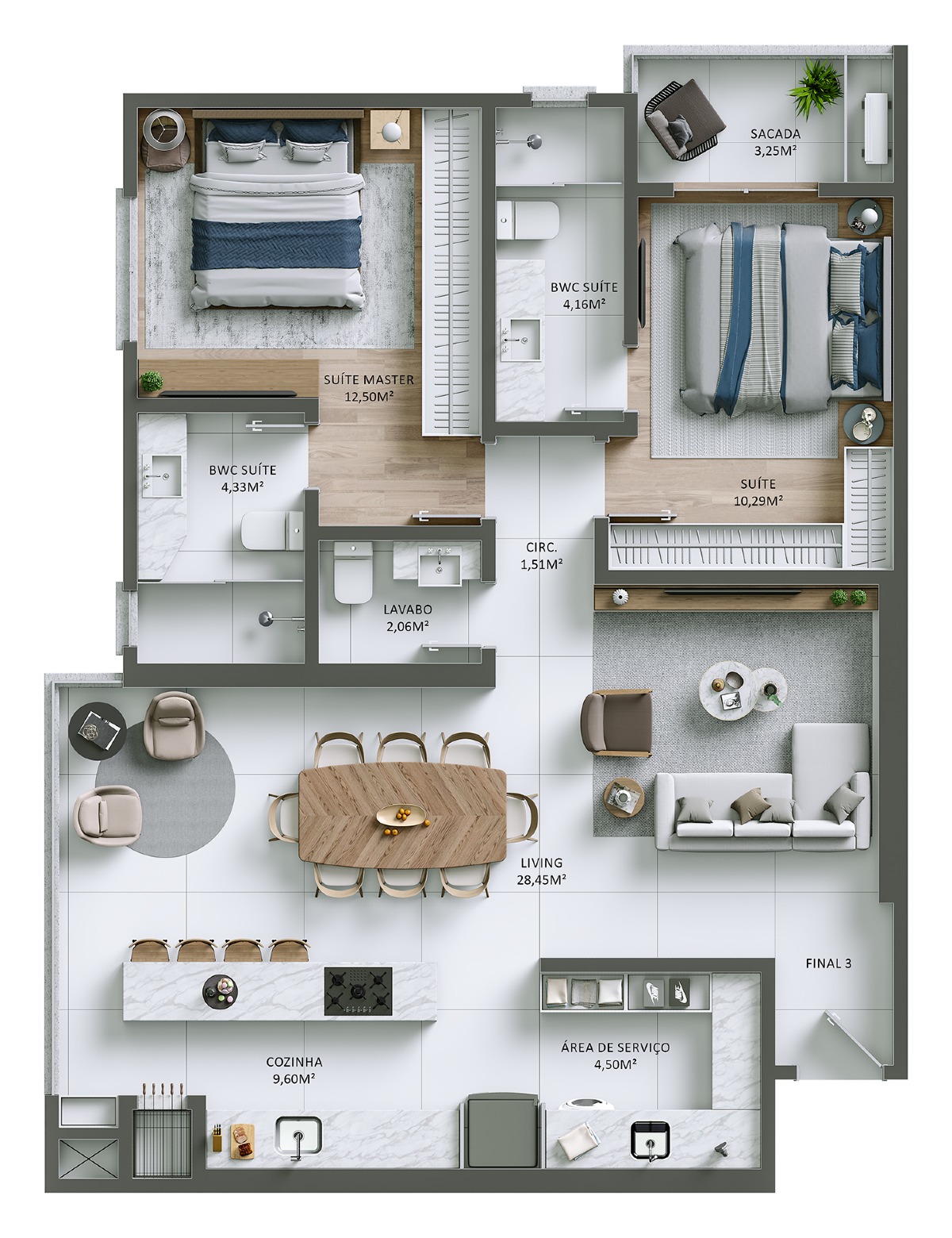 Apartamento com 2 suítes no Edifício Positano na Praia Brava em Itajaí - Planta