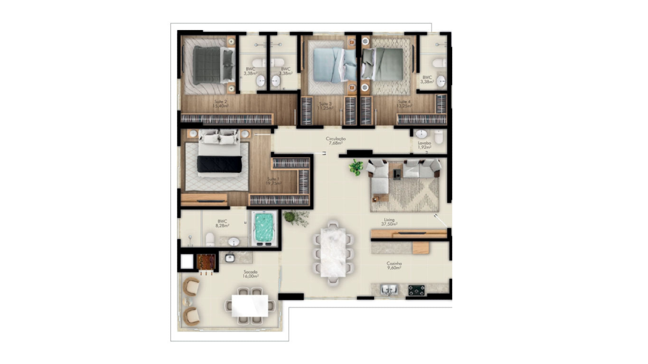Apartamento com 4 Suítes no edifício Thiesen Residence na Meia Praia em Itapema - Planta