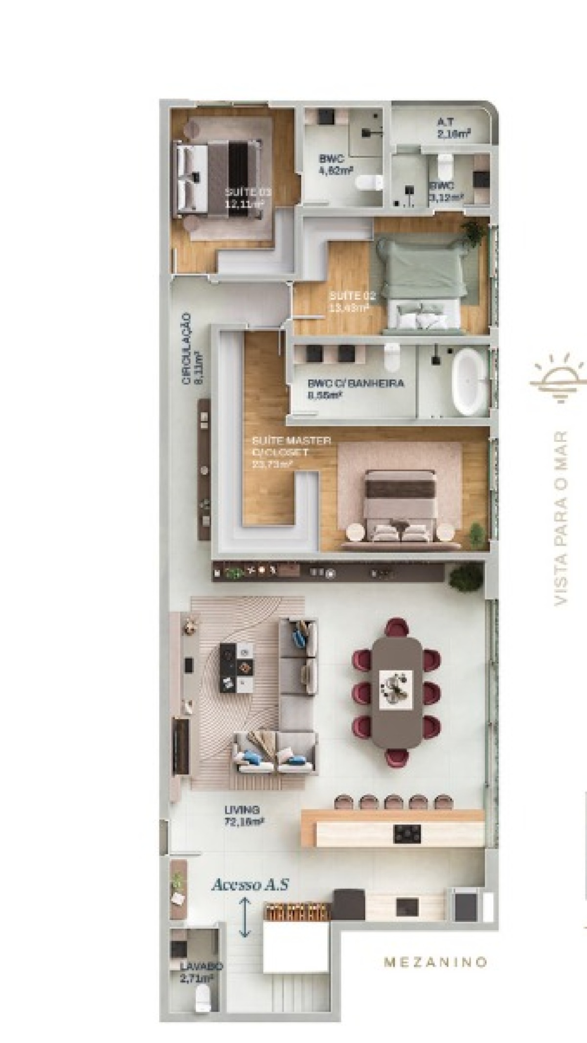 Apartamento com 3 suítes no Oceean em Cabeçudas, Itajaí - Planta