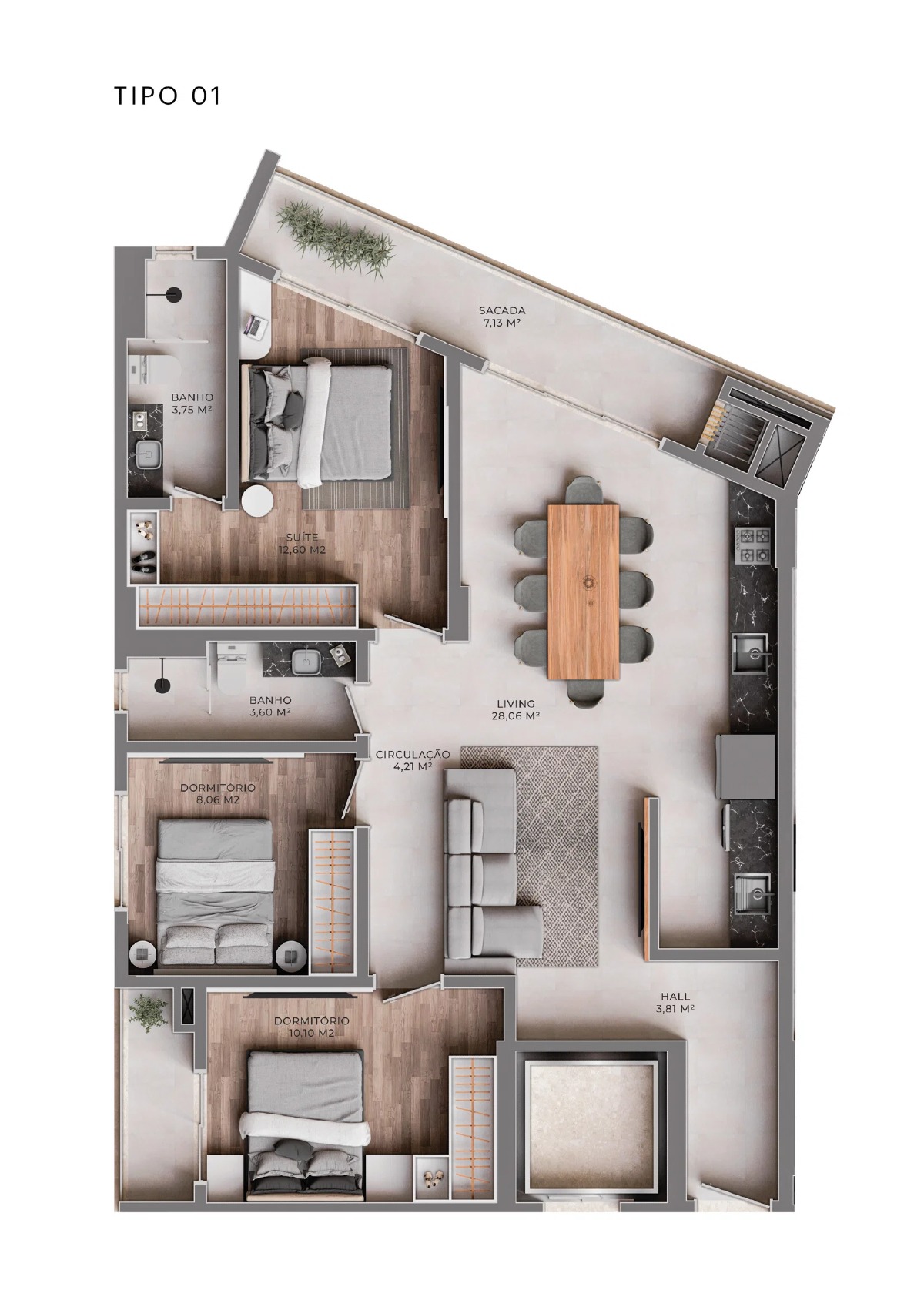 Apartamento com 3 suítes no Atrium Residence no bairro Fazenda em Itajaí - Planta