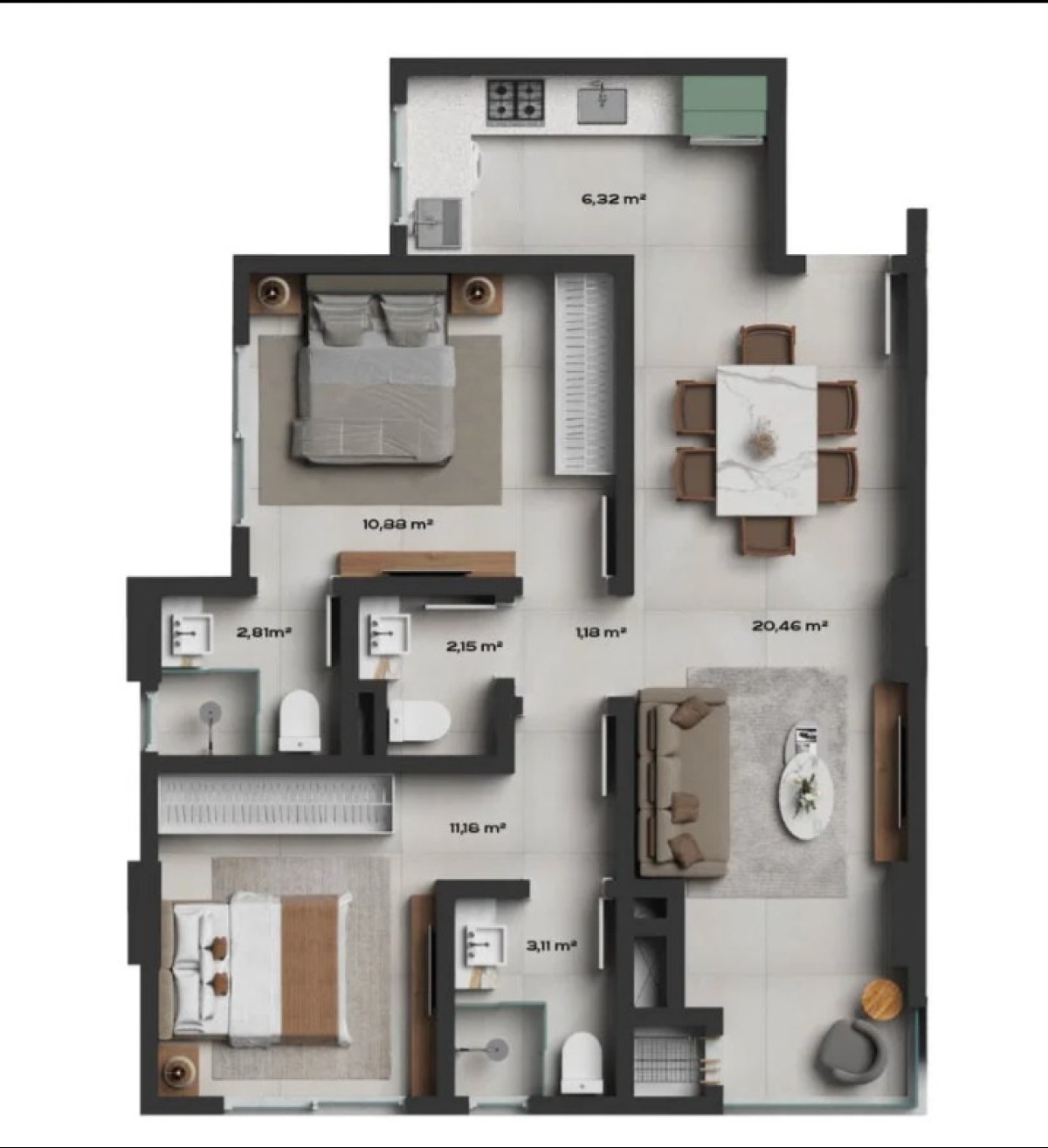 Apartamento com 2 suítes no Edifício Amistá no Morretes em Itapema - Planta