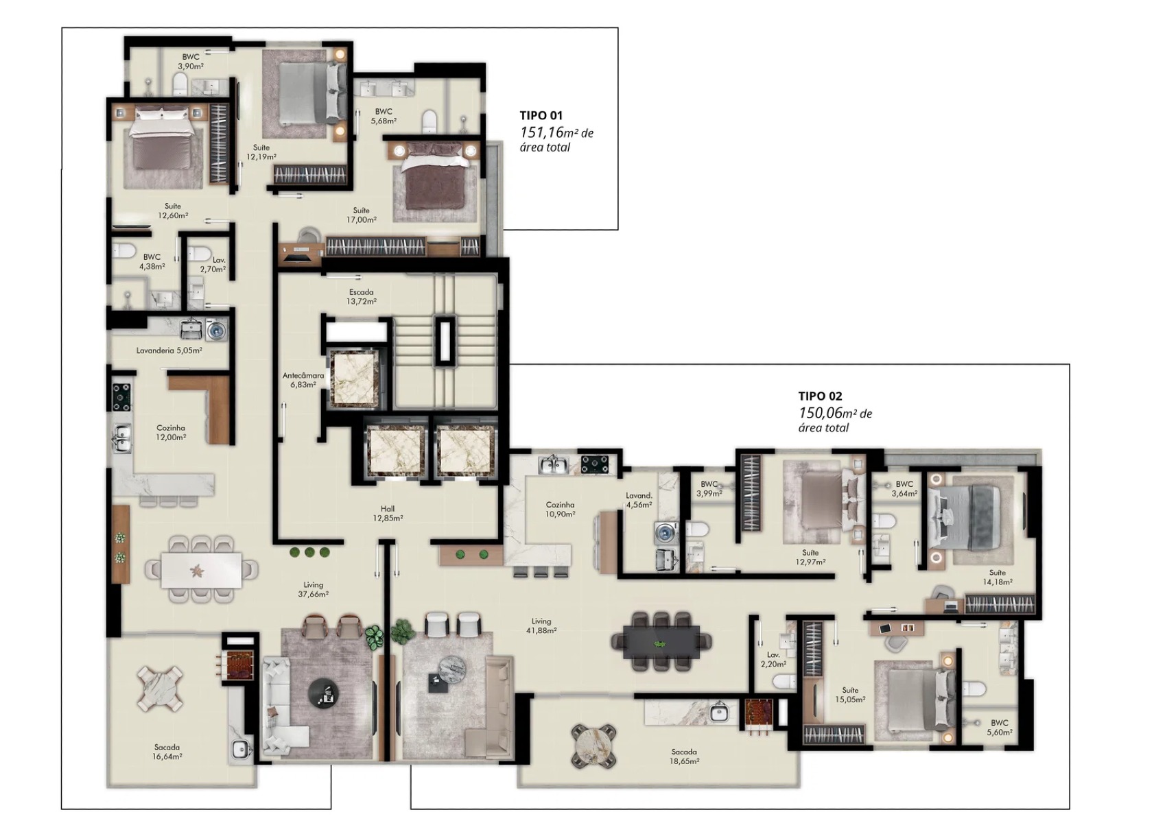 Apartamento com 3 suítes no Edifício Cosmopolitan Residence na Meia Praia em Itapema - Planta