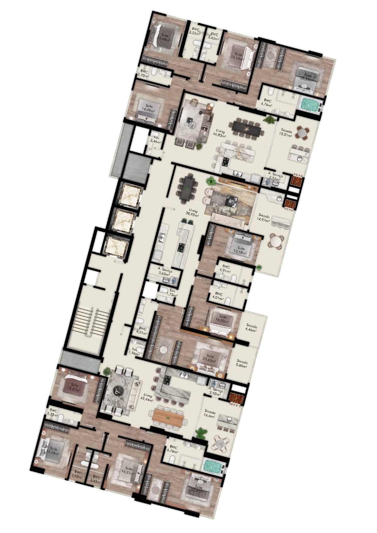 Apartamento com 3 suítes no Edifício Number One no Centro em Itapema - Planta