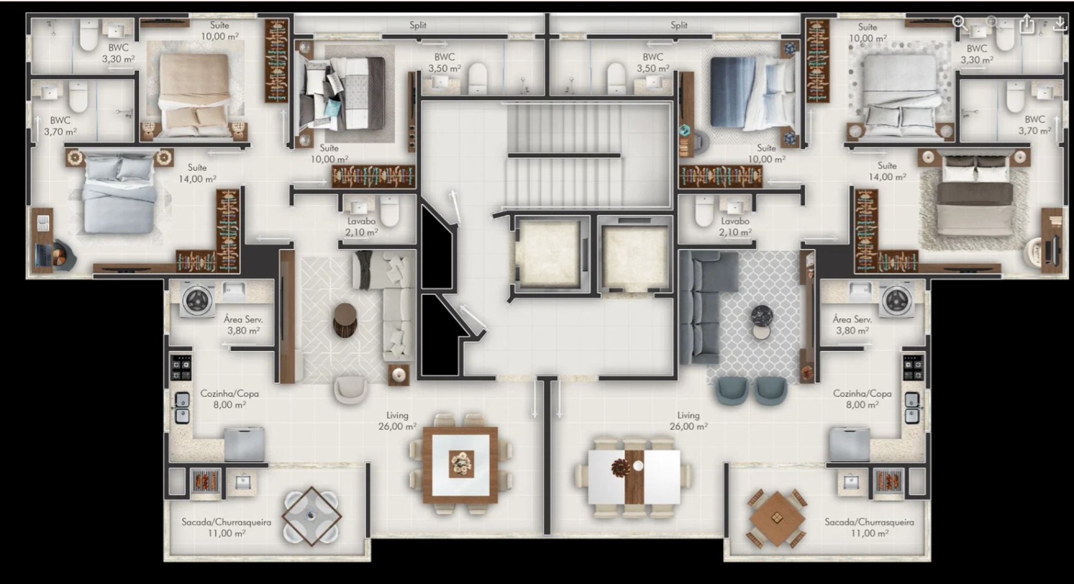 Apartamento com 3 suítes no Riomaggiore Residence na Meia Praia em Itapema - Planta