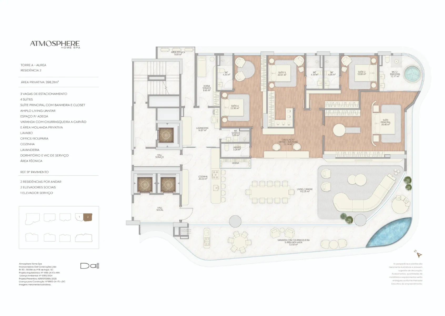 Apartamento na planta com 4 suítes no Edifício Atmosphere na Praia Brava em Itajaí - Planta
