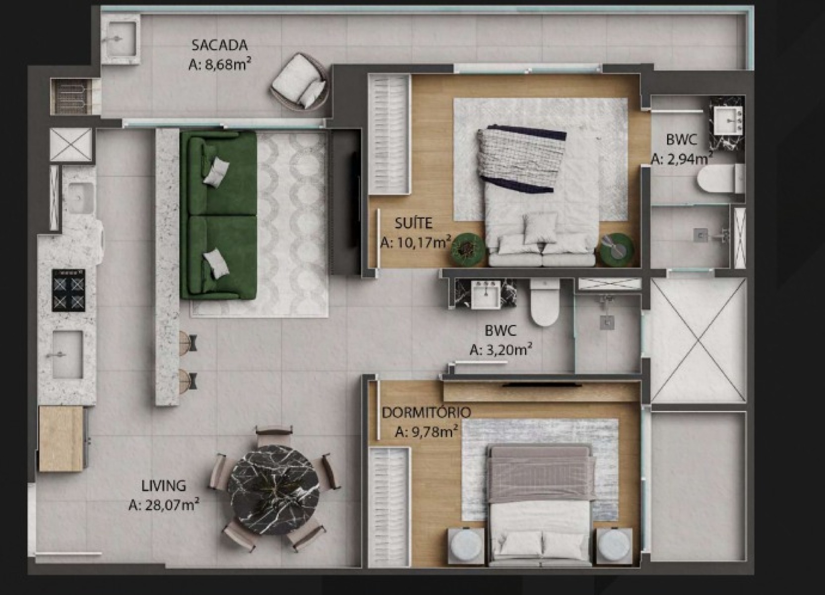 Apartamento com 02 Quartos no Brava Park na Praia Brava em Itajaí - Planta