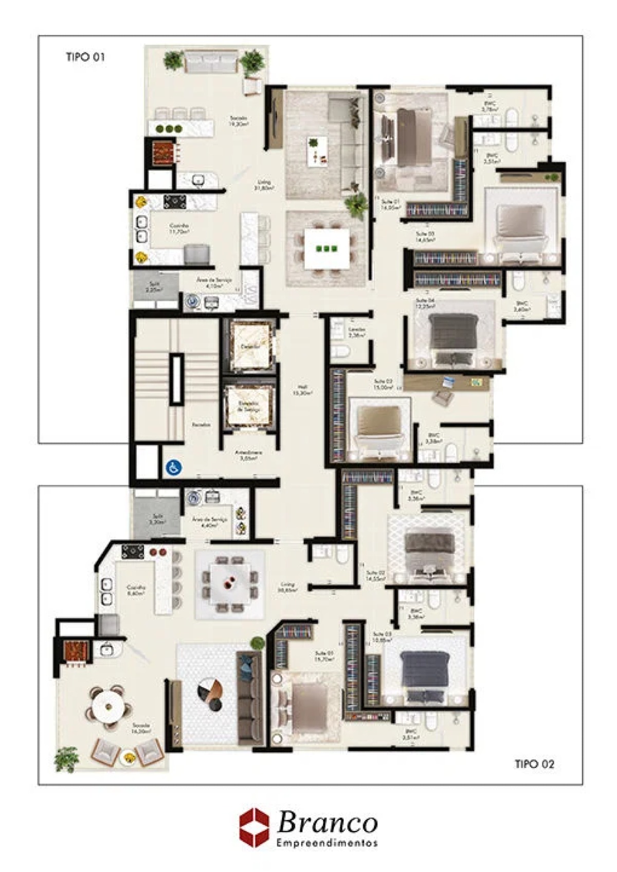 Apartamento com 4 Suítes no Edifício Berilo Palace na Meia Praia em Itapema - Planta