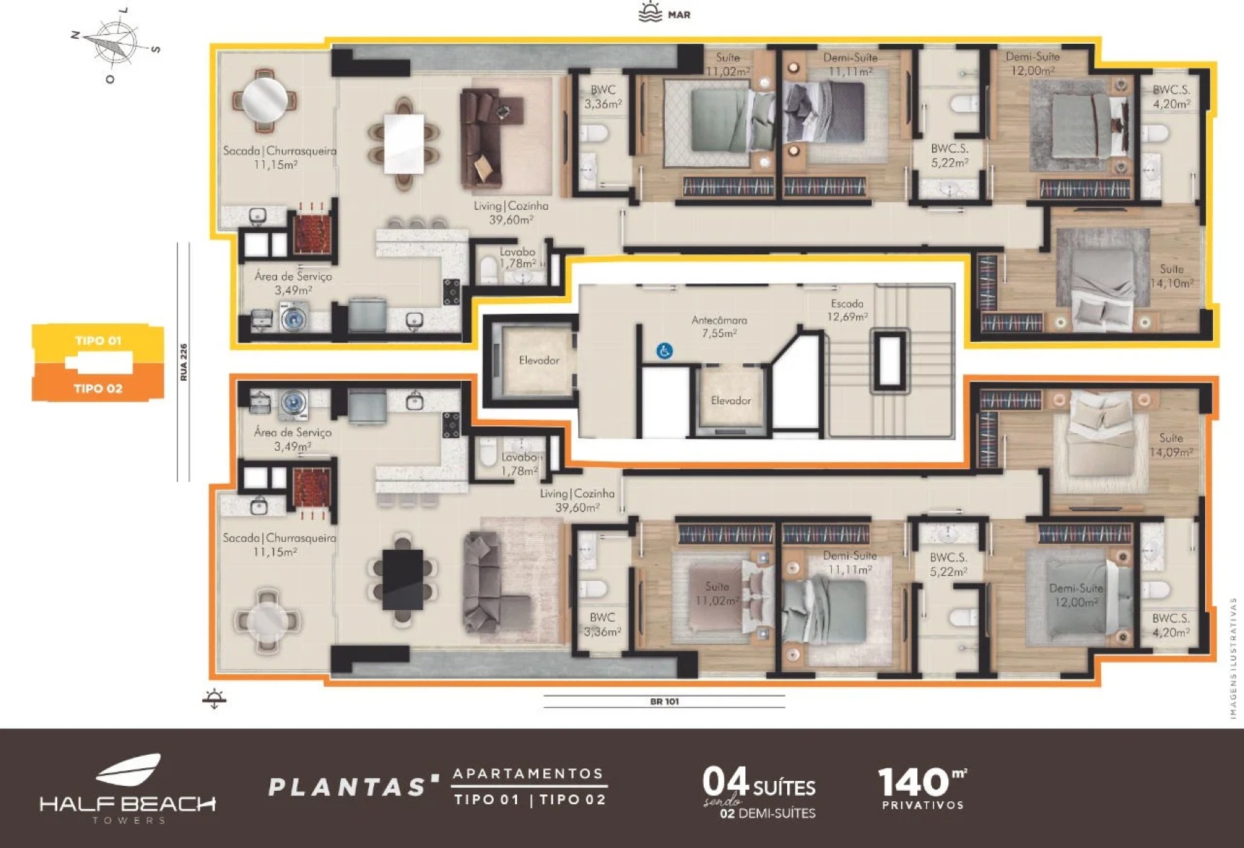 Apartamento com 4 Dormitórios no Half Beach Towers na Meia Praia em Itapema - Planta
