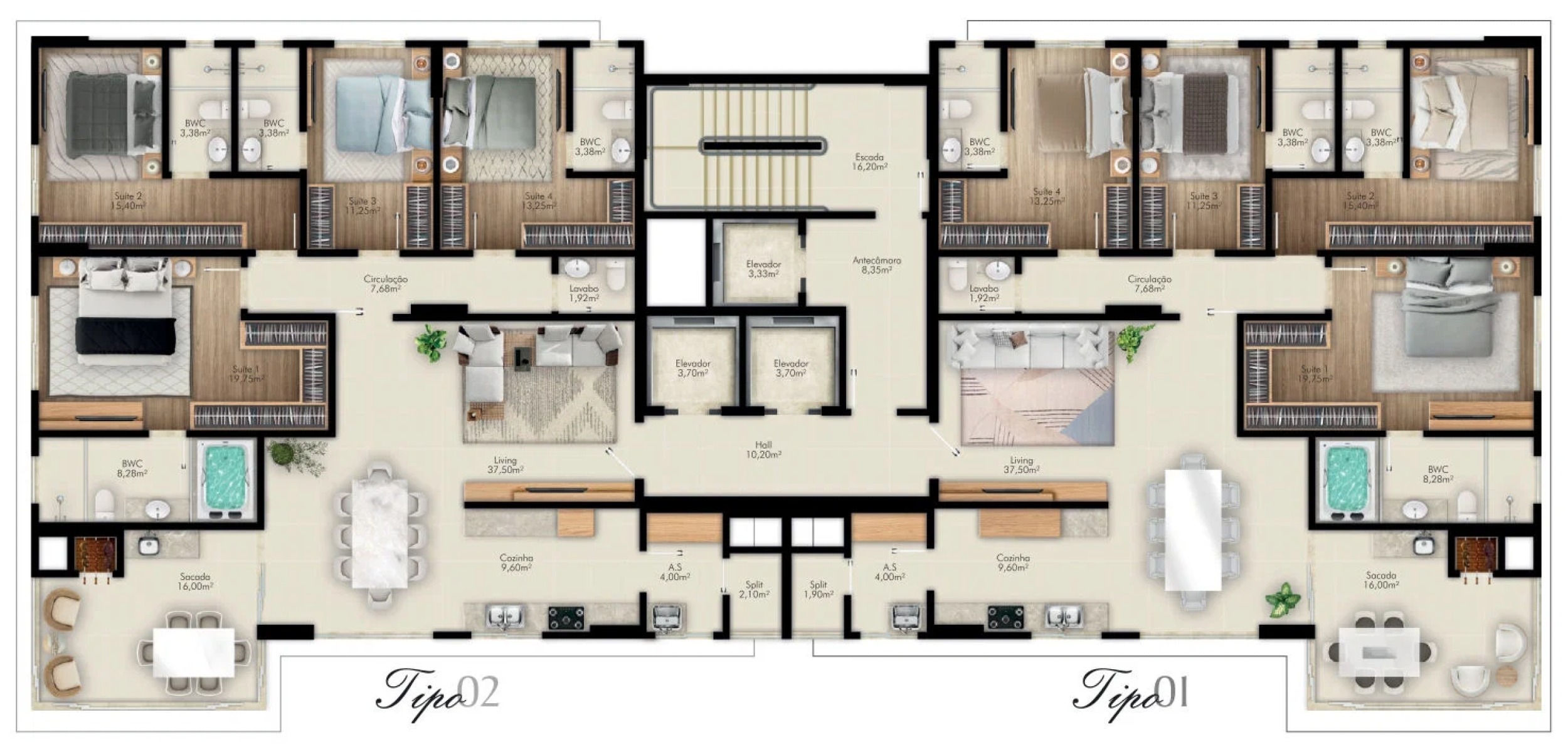 Apartamento com 4 Suítes no Thiesen Residence na Meia Praia em Itapema - Planta