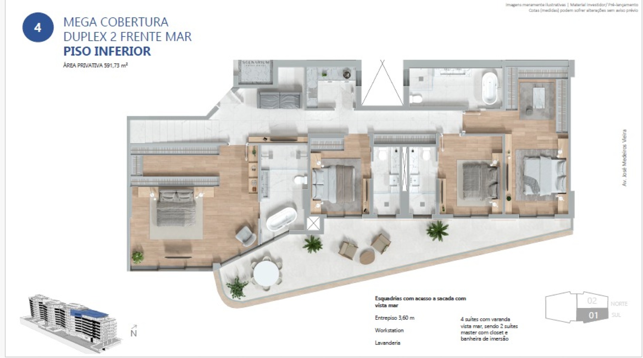 Cobertura 591m² com 4 suítes no Scenarium na Praia Brava, Itajaí - Planta