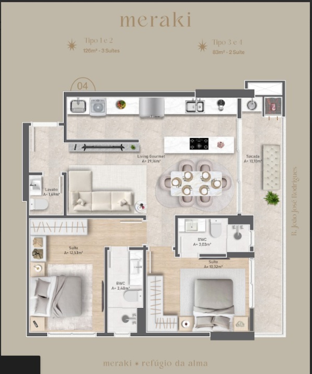 Apartamento na planta com 2 suítes no Edifício Meraki na Praia Brava em Itajaí - Planta