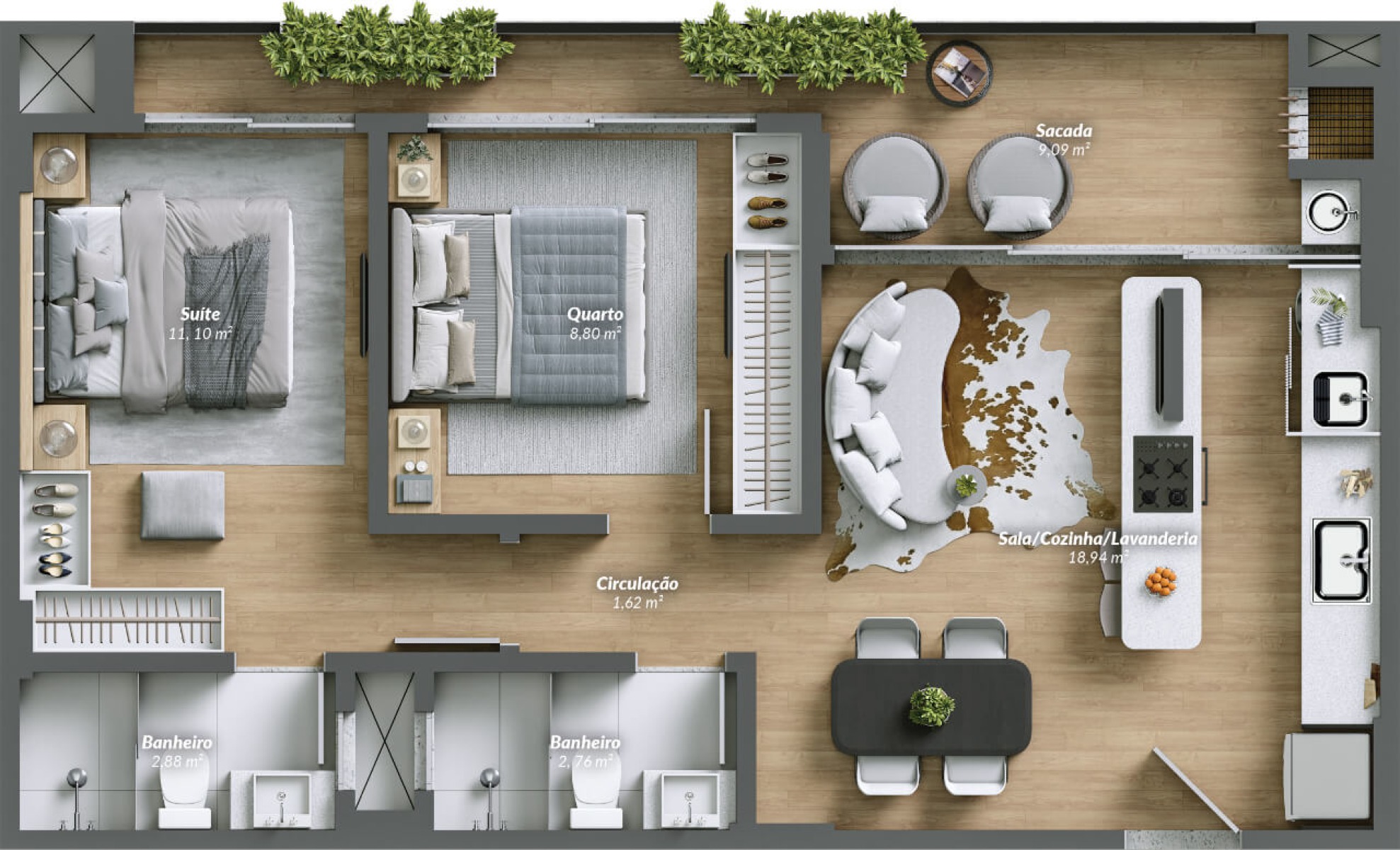 Apartamento com 2 dormitórios sendo 1 suíte no Edifício Pantai Brava House na Praia Brava, Itajaí - Planta