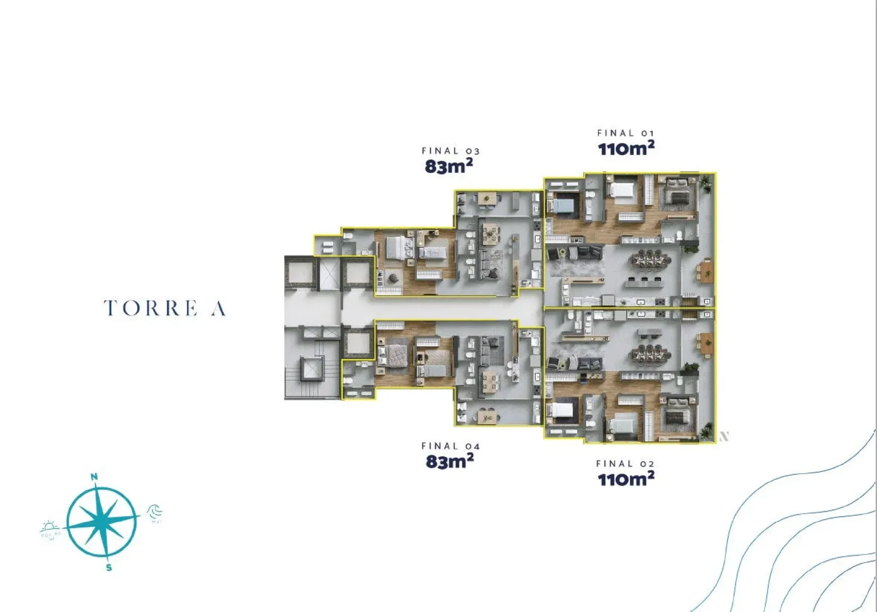Apartamento com 3 dormitórios no Torres da Brava na Praia Brava em Itajaí - Planta