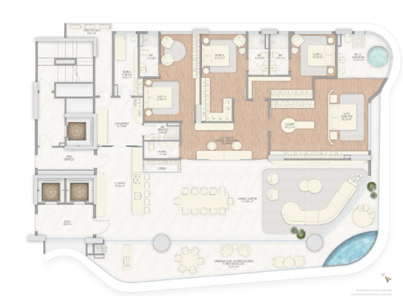 Apartamento no Atmosphere com 4 suítes e 398m² na Praia Brava em Itajaí  - Planta