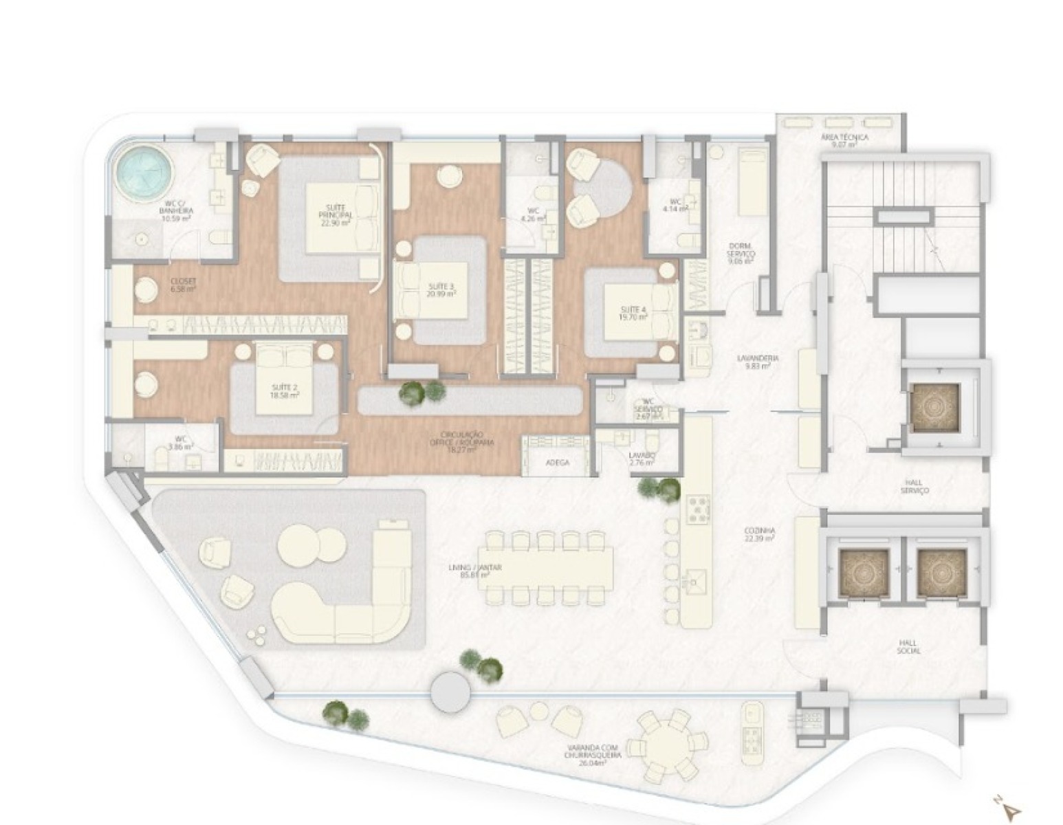 Apartamento de 329m² com 4 Suítes no Atmosphere na Praia Brava em Itajaí - Planta