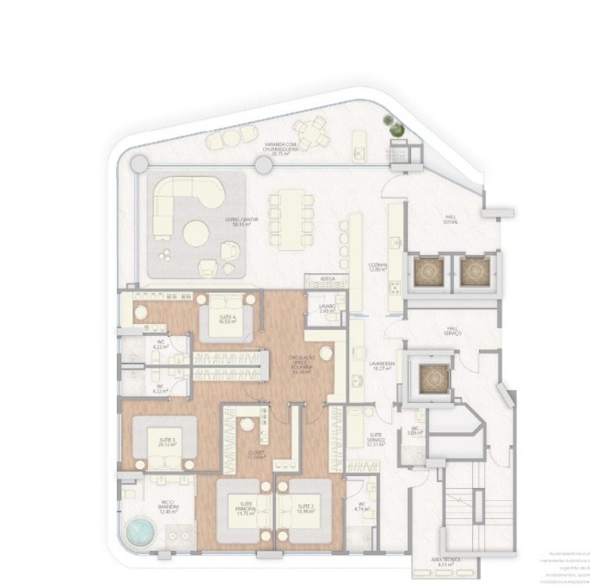 Apartamento Exclusivo com 4 Suítes no Atmosphere na Praia Brava em Itajaí - Planta