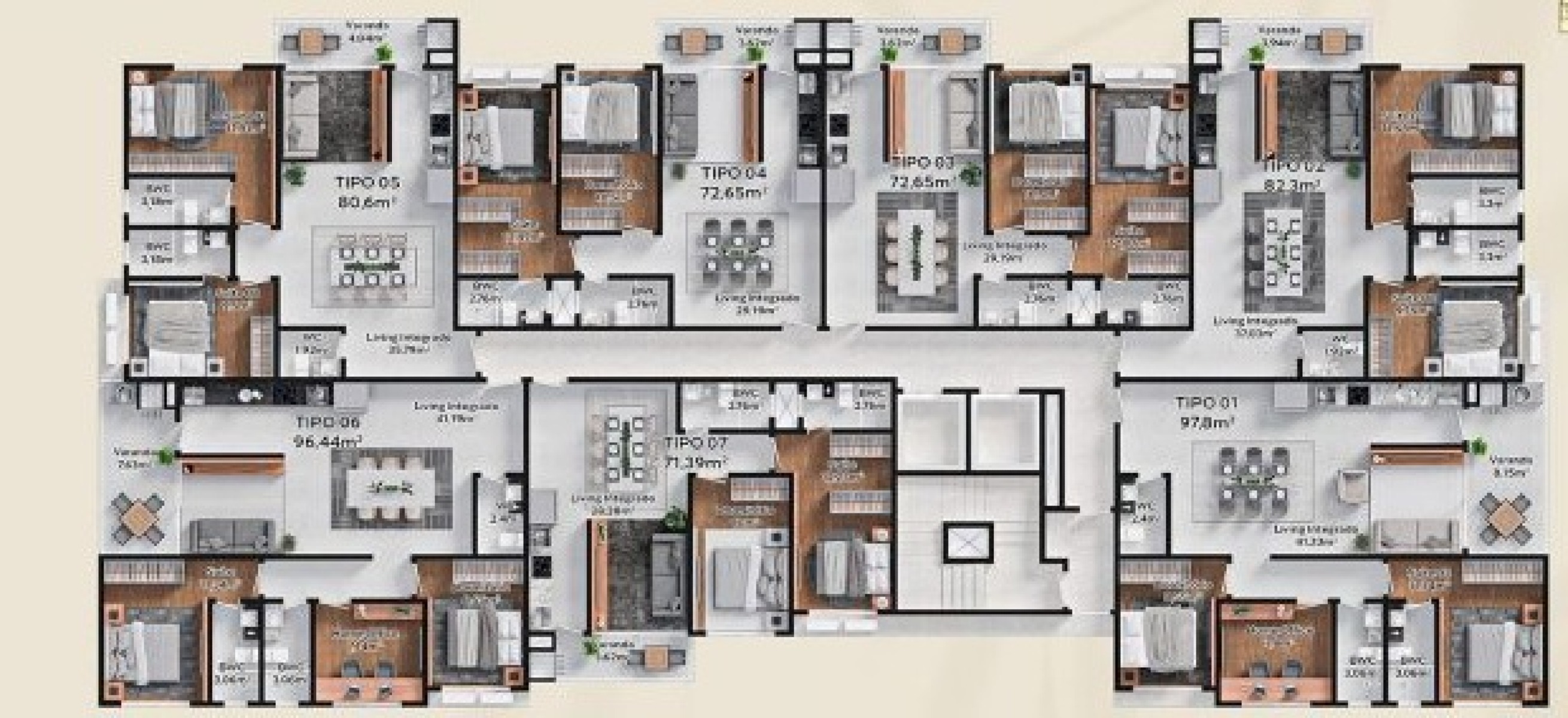 Apartamento 2 dormitórios no Edifício Luminares no Bairro Fazenda, Itajaí - Planta
