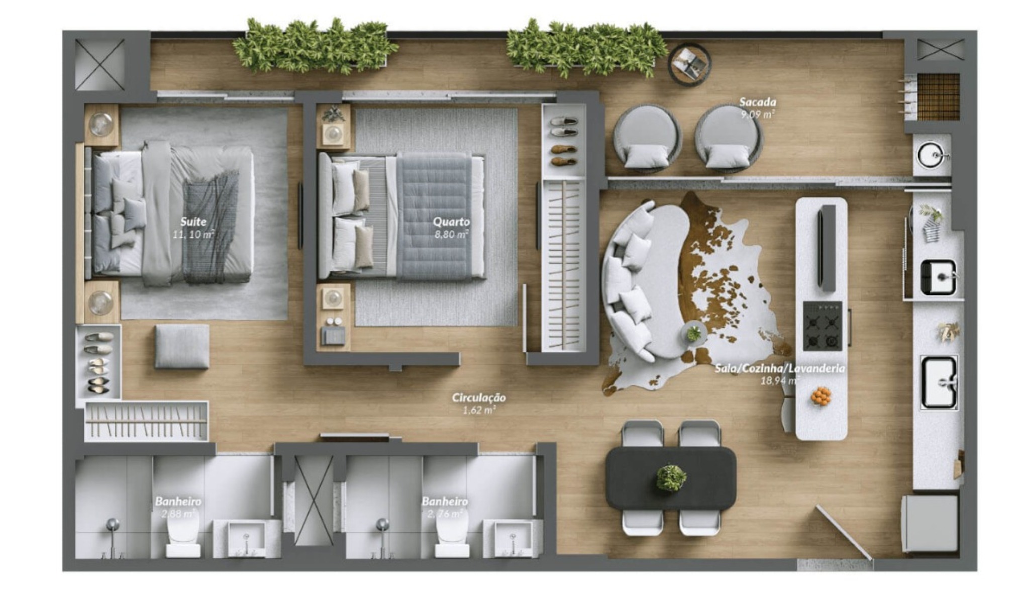 Apartamento com 2 Dormitórios sendo 1 Suíte no Edifício Pantai na Praia Brava em Itajaí - Planta